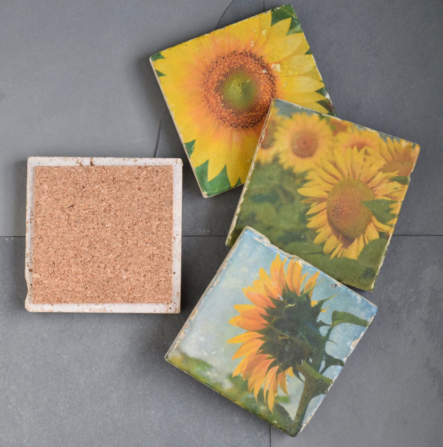 Sunflower Stone Coasters - Set of 4 Sunflower Drink Coasters