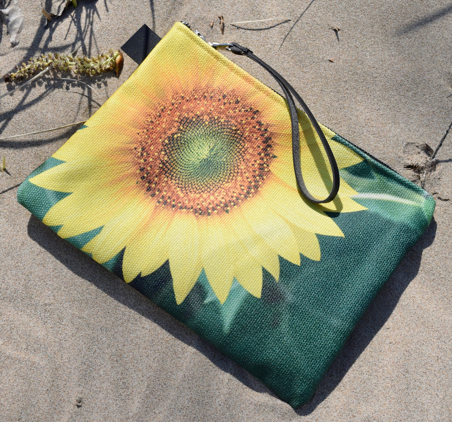 Sunflower Wristlet Bag - Canvas Sunflower Wristlet Handbag