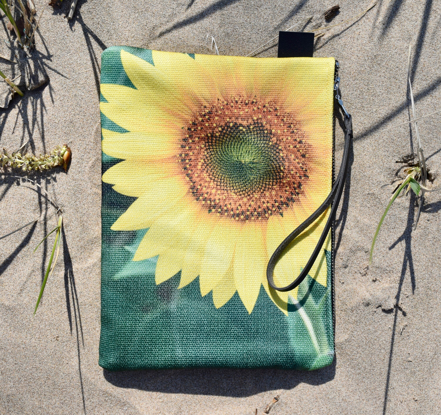 Sunflower Wristlet Bag - Canvas Sunflower Wristlet Handbag