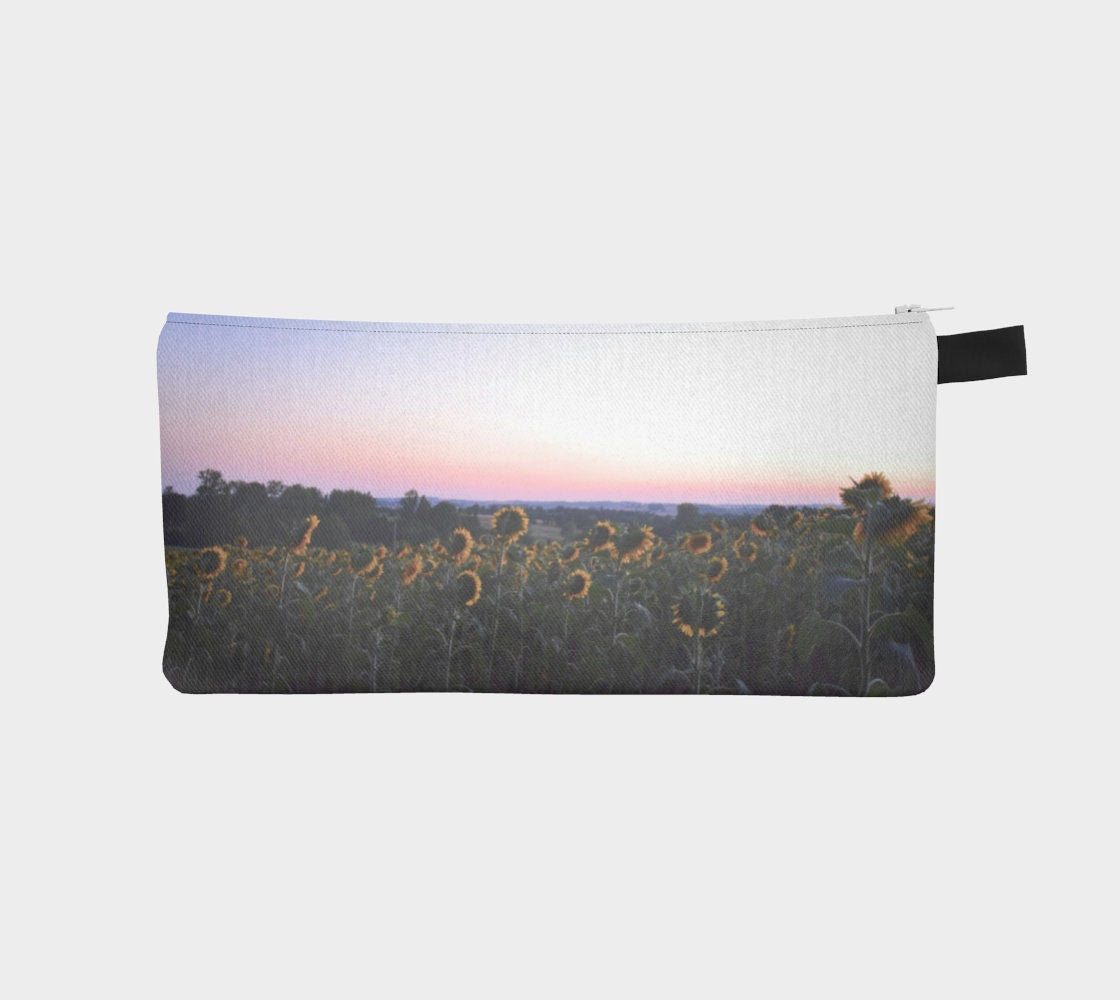 Sunflower Makeup Bag - Small Makeup Bag with Sunflowers at Sunset