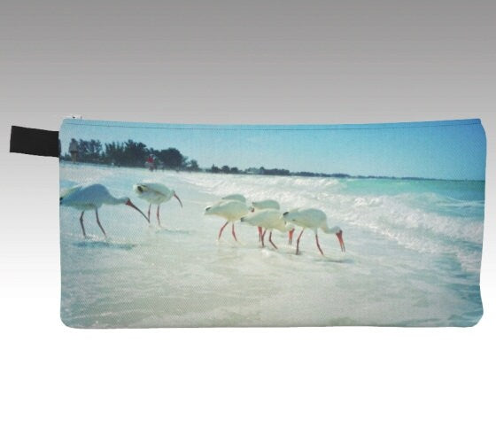 Florida Makeup Bag - Small Makeup Bag Gulf Coast White Ibis Birds