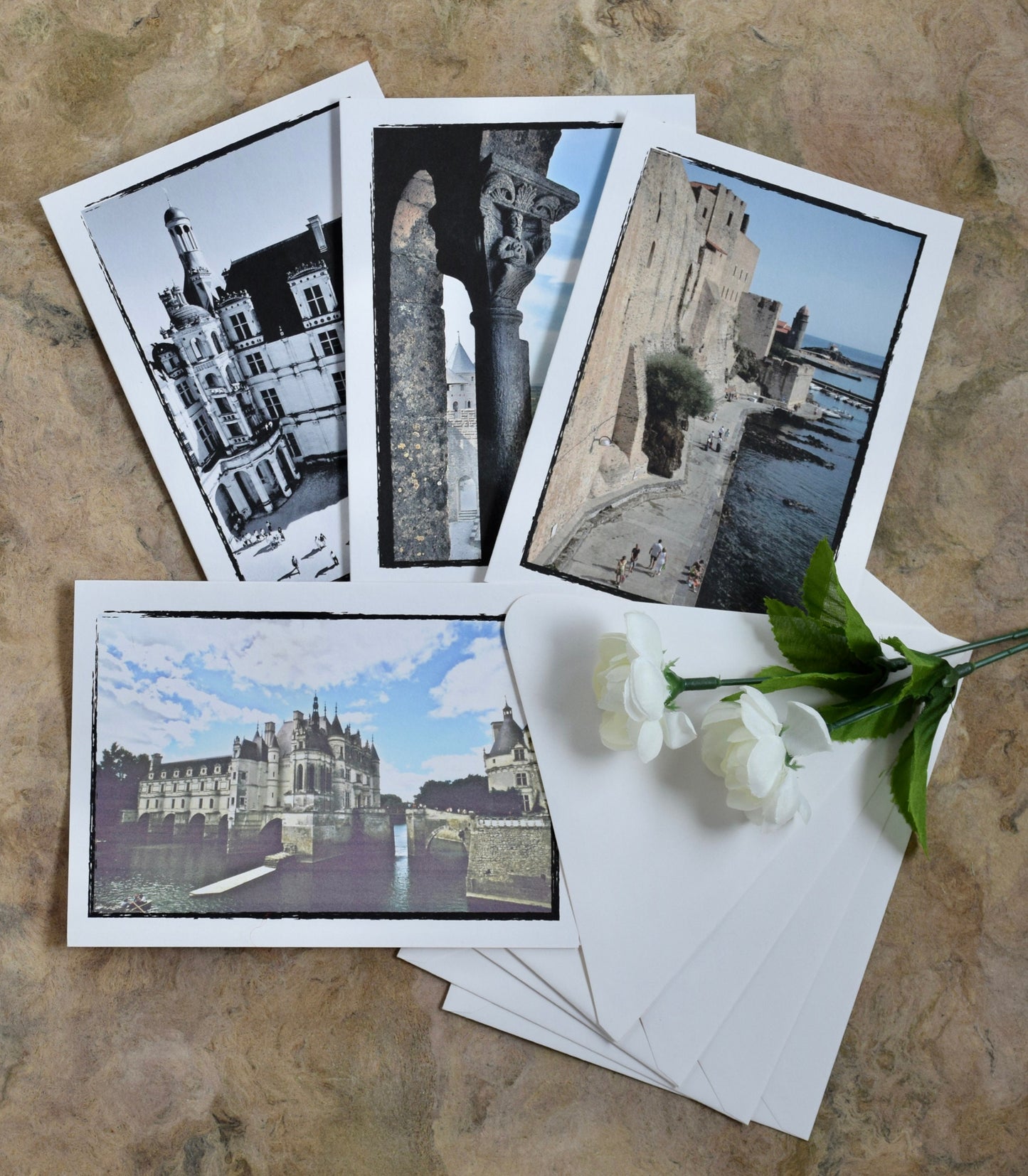 France Greeting Cards - Hand Printed Cards Loire Valley, Carcassonne